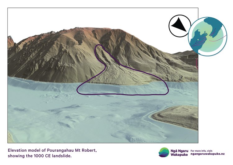 Elevation model of Pourangahau Mt Robert, showing the 1000 CE landslide.